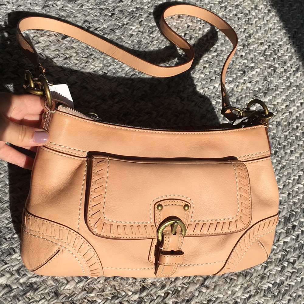 Tan Coach minibag with hand and shoulder straps